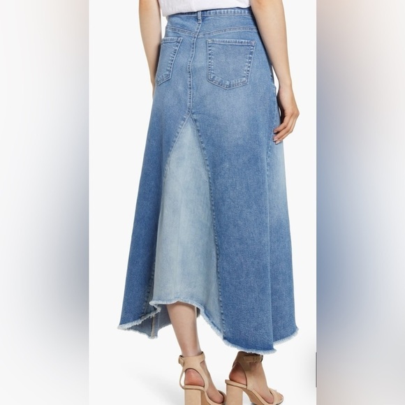 Wash Lab Pieced Denim Midi Asymmetrical Two Toned Skirt Size 30 Two Tone Sky - Picture 2 of 11